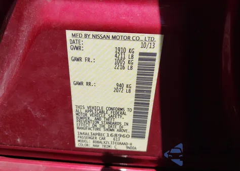 2014 Nissan Altima 2.5 Sl z USA, uszkodzony, nr VIN 1N4AL3AP8EC168960